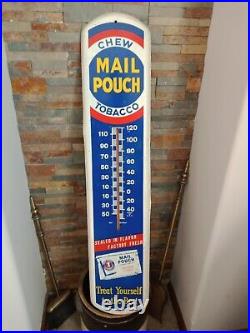 Large Vintage Mail Pouch Chewing Tobacco 39x9 Metal Thermometer Sign Only