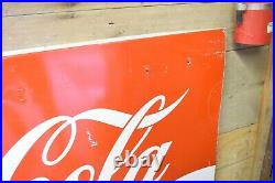 Large Vintage Metal Coca Cola Sign 66 x 44 Antique Coke Memorabilia