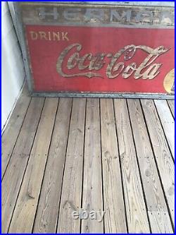 Large Vintage Metal Coca Cola Sign 6 Feet X 3 Feet Dated 1938 Antique Rare