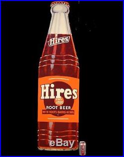 Large Vintage NOS Hires Root Beer Soda Pop Bottle Advertising Sign Enamel Metal
