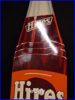 Large Vintage NOS Hires Root Beer Soda Pop Bottle Advertising Sign Enamel Metal