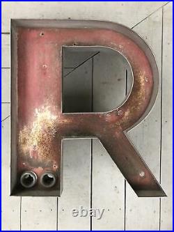 Large Vintage Neon Metal Letter R Greenpoint Brooklyn NY 1920s (20h x 17w)