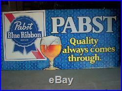 Large Vintage Original 1970's Pabst Blue Ribbon Beer Metal Sign