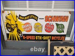 Large Vintage Rare Schwinn Bicycle Advertising 30'' Porcelain Metal Sign