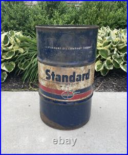 Large Vintage Standard OIL 24 Tall Metal Barrel Drum Trash Waste Can Sign