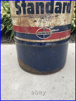 Large Vintage Standard OIL 24 Tall Metal Barrel Drum Trash Waste Can Sign