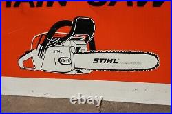 Large Vintage Stihl Chain Saws Tool Farm Gas Oil 59 Embossed Metal Sign
