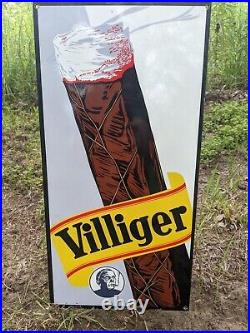 Large Vintage Villiger Cigar Pipe Tobacco Porcelain Metal Sign 24 X 12