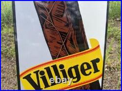 Large Vintage Villiger Cigar Pipe Tobacco Porcelain Metal Sign 24 X 12