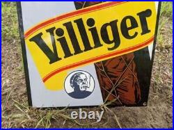 Large Vintage Villiger Cigar Pipe Tobacco Porcelain Metal Sign 24 X 12