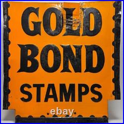 Large Vintage We Give Gold Bond Stamps Metal Sign Advertising Embossed Tin Stout