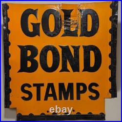 Large Vintage We Give Gold Bond Stamps Metal Sign Advertising Embossed Tin Stout