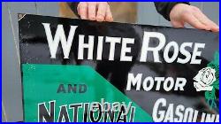 Large Vintage White Rose Gasoline Motor Oil Porcelain Metal Gas Station Sign