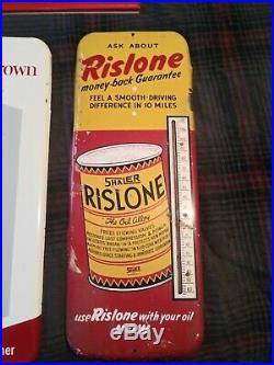 Large Vintage c. 1950 Rislone Motor Oil Gas Station 26 Metal Thermometer Sign
