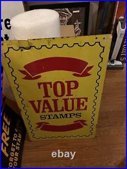 Large Vtg 1965 Top Value Stamps Gas 36 Metal Sign double sided donasco