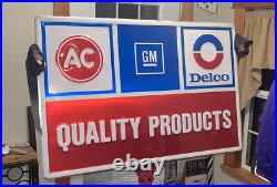Large vintage GM chevy AC delco quality metal embossed sign gas oil 36x24