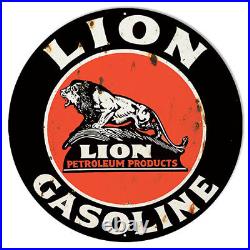 Lion Gasoline Reproduction Motor Oil Vintage Metal Sign 30x30 Round RVG748-30