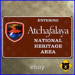 Louisiana Entering Atchafalaya National Heritage Area sign highway marker 35x21
