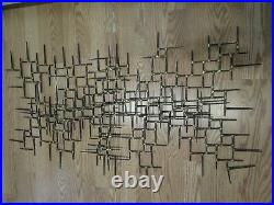 MCM Brutalist Metal Wall 3D Nails Sculpture Abstract USA signed Dexter Vtg 44¼W