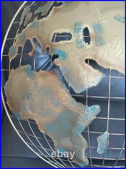 MCM SIGNED C Jere WORLD GLOBE MAP Wall METAL ART BRUTALIST Sculpture VTG 54
