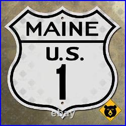 Maine US Route 1 highway marker road sign Atlantic Coast Fort Kent 1946 24x24