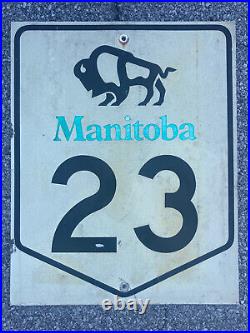 Manitoba provincial route 23 highway road sign Canada buffalo bison 1985 HDOS