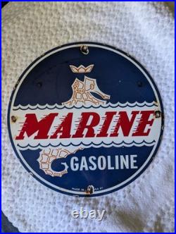 Marine Gasoline Porcelain 12 Vintage Gas Station Sign 1957 Man Cave Garage boat