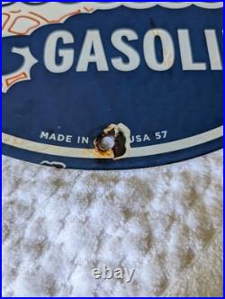 Marine Gasoline Porcelain 12 Vintage Gas Station Sign 1957 Man Cave Garage boat