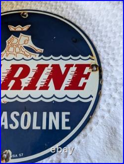 Marine Gasoline Porcelain 12 Vintage Gas Station Sign 1957 Man Cave Garage boat