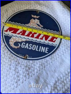 Marine Gasoline Porcelain 12 Vintage Gas Station Sign 1957 Man Cave Garage boat