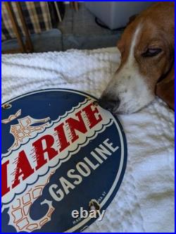 Marine Gasoline Porcelain 12 Vintage Gas Station Sign 1957 Man Cave Garage boat