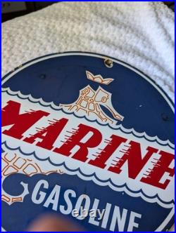 Marine Gasoline Porcelain 12 Vintage Gas Station Sign 1957 Man Cave Garage boat