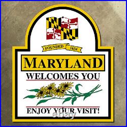 Maryland state line highway marker road sign welcome flag black eyed susan 20x23