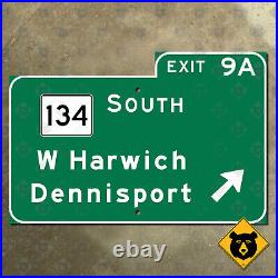 Massachusetts US 6 Mid-Cape Highway exit 9A road sign W Harwich Dennisport 21x14