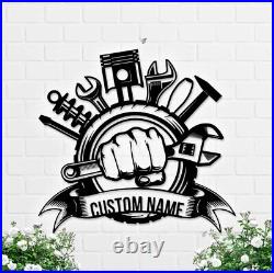 Mechanic Custom Repair Tools Metal Wall Art, Personalized Handyman Name Sign
