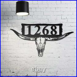 Metal Address Sign, Longhorn Metal Address Plaque for House, House Numbers