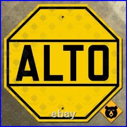 Mexico ALTO stop highway road sign 1930s yellow and black 16x16