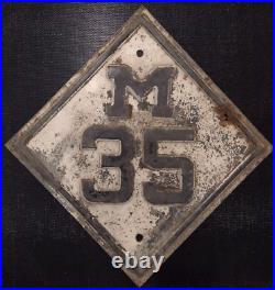 Michigan road M 35 State route marker highway sign diamond 17 embossed 1930s