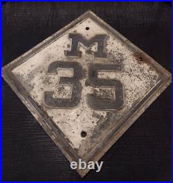 Michigan road M 35 State route marker highway sign diamond 17 embossed 1930s