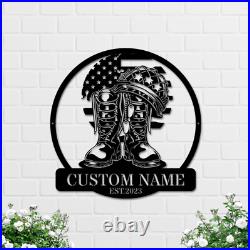 Military Boots Fallen Soldier Metal Sign Art, Military Boots Metal Wall Decor