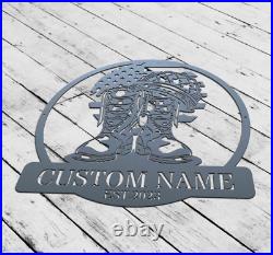 Military Boots Fallen Soldier Metal Sign Art, Military Boots Metal Wall Decor