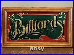 Mirrored Vintage Billiards Sign Bar Pool Metalic Gold Decor Wood Framed