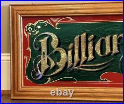 Mirrored Vintage Billiards Sign Bar Pool Metalic Gold Decor Wood Framed