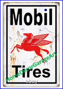 Mobil Tires Pegasus Metal Sign, 3 Sizes, Aged Vintage Style Garage Art HDGA