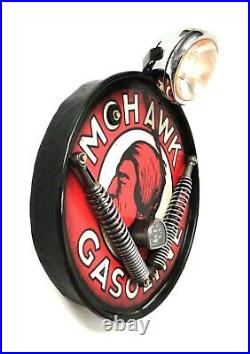 Mohawk Gasoline Motorcycle Headlight Antique Style Wall Sign Lighted