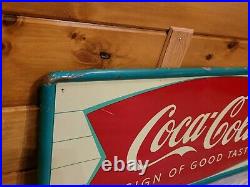 NICE RARE Large 53 Vintage 1959 Coca Cola Fishtail Soda Pop Metal Sign