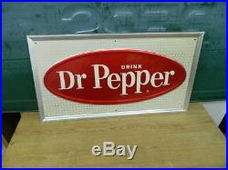 NOS Vintage 60's Dr Pepper Soda Pop Gas Station18X32 Embossed Metal Sign NOS