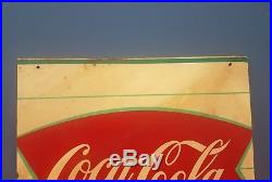 Neat VTG 1950s Original Coca-Cola Fishtail Soda advertising 2 Sided Metal Sign