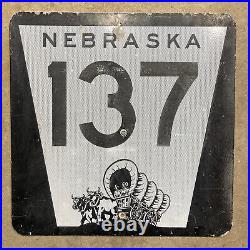 Nebraska state route 137 highway road sign 1990s Conestoga wagon oxen pioneer
