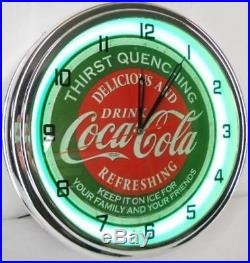 Neon Clocks Coca Cola Vintage Retro Wall Clock Green Ring Distressed Sign Soda